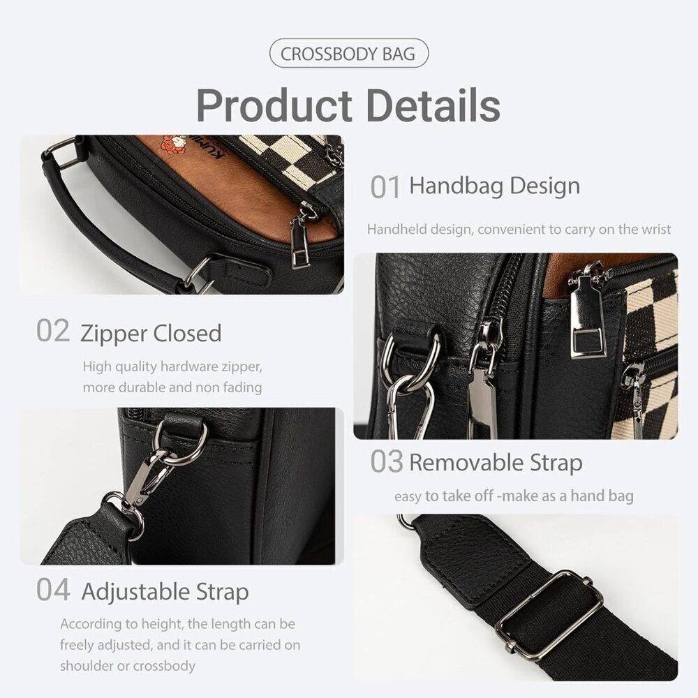 Leather Crossbody Bag for Women Vegan Purses Small Adjustable Strap - Picture 6 of 7
